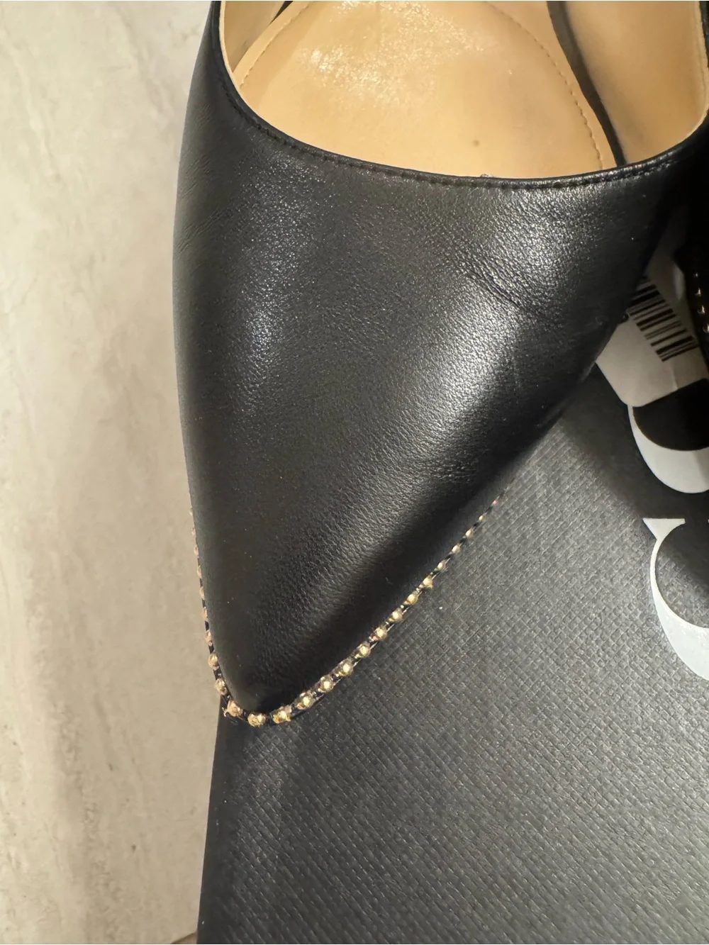 Coach Black Pointed Slingback Mules with Gold Stud Trim
